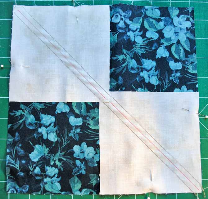 Sew down each side of the drawn line