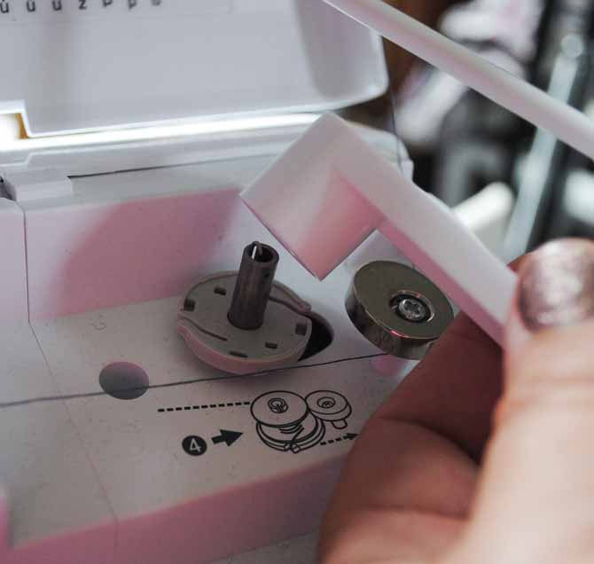 The horizontal spool pin is attached to the bobbin winder shaft of the NQ900 sewing machine.