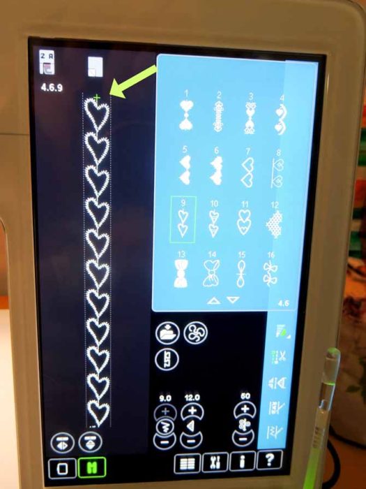 Machine starts stitching in the middle of the heart