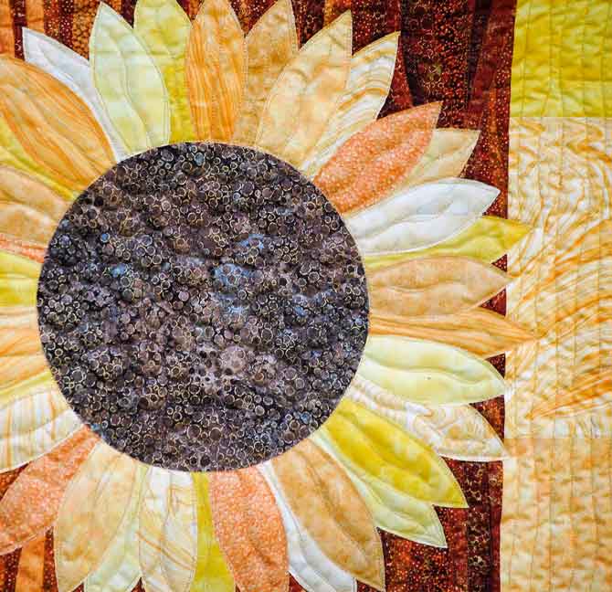 Close up of sunflower quilting design