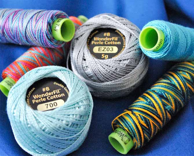 Six spools of assorted Eleganza thread from WonderFil
