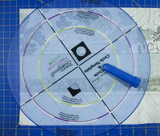 Circle template ready for marking with blue chaco liner