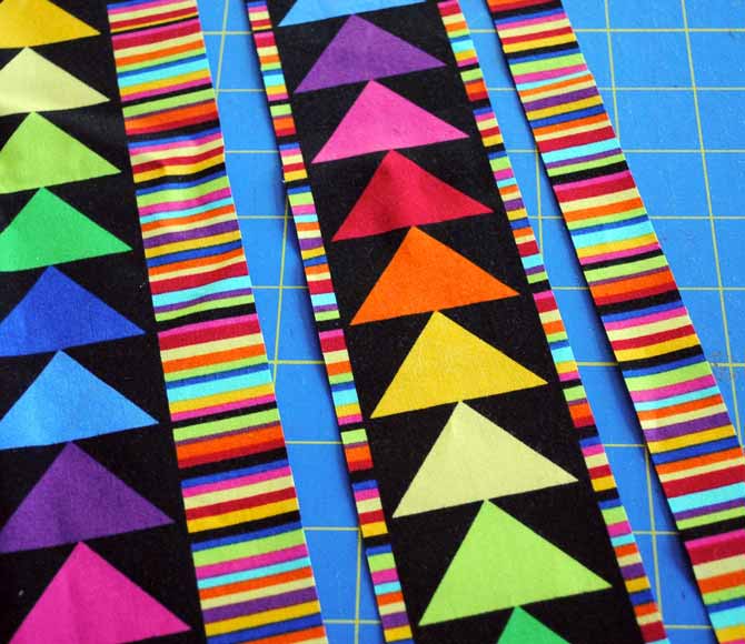 Set aside the 1" striped strips for a future sewing project
